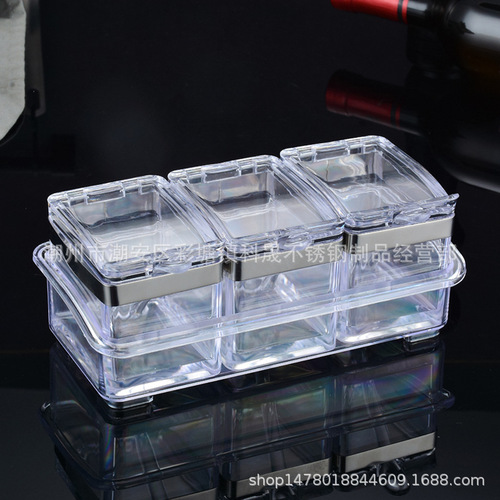 Food grade acrylic three or four grid square sugar jar chili jar creative fashion European seasoning jar kitchen seasoning box