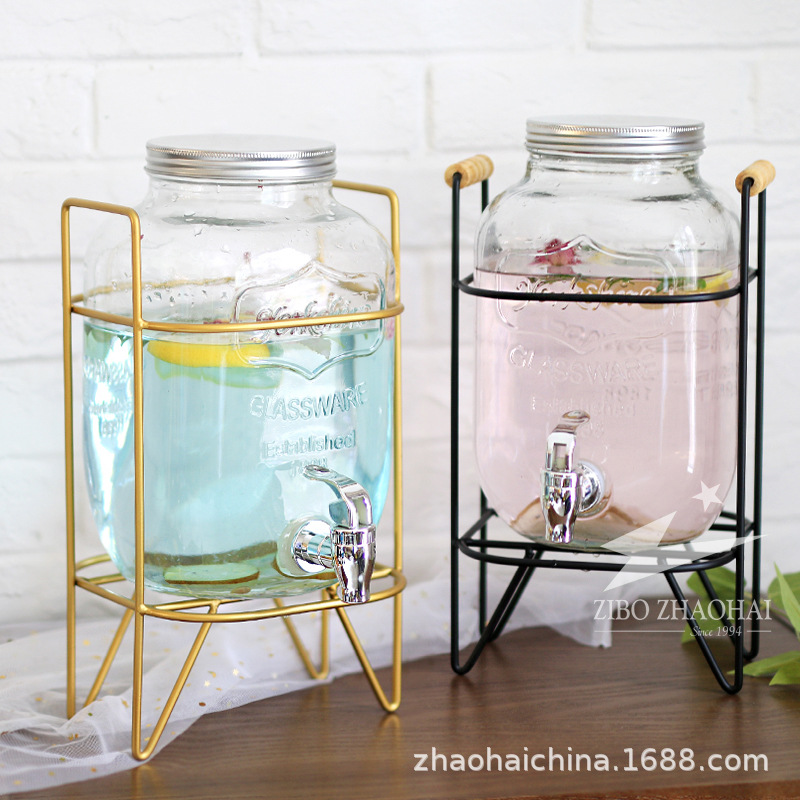 酵素桶果汁罐黑色铁架子酿酒玻璃酒瓶mason jar dispenser玻璃瓶