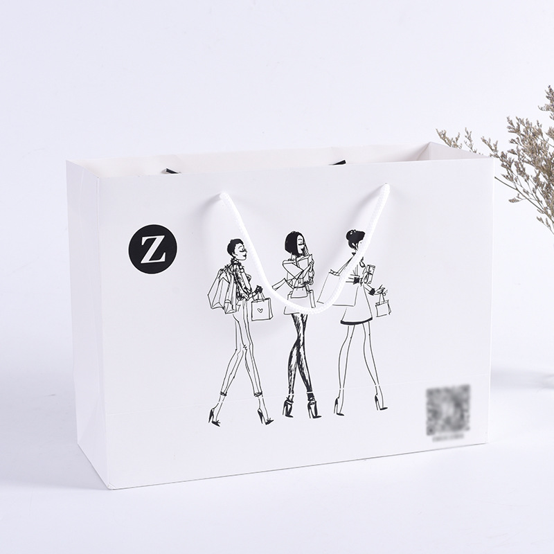服装白牛皮纸袋定 做方底白卡纸广告购物手提袋礼品包装袋定 制