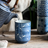 西田木雨 Japanese painted blue and white cup, handle home use, handmade