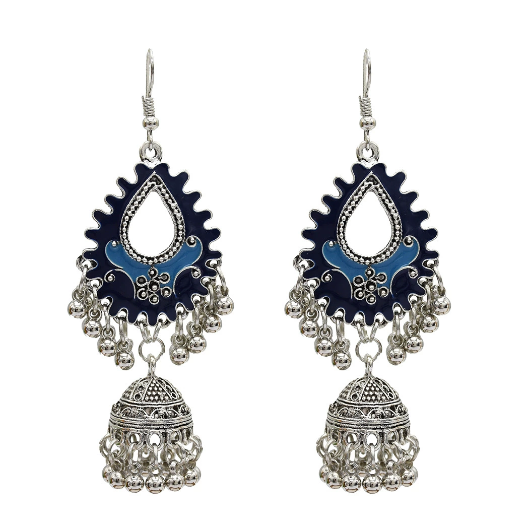 Retro ethnic earrings, classic small bell, boho style, India