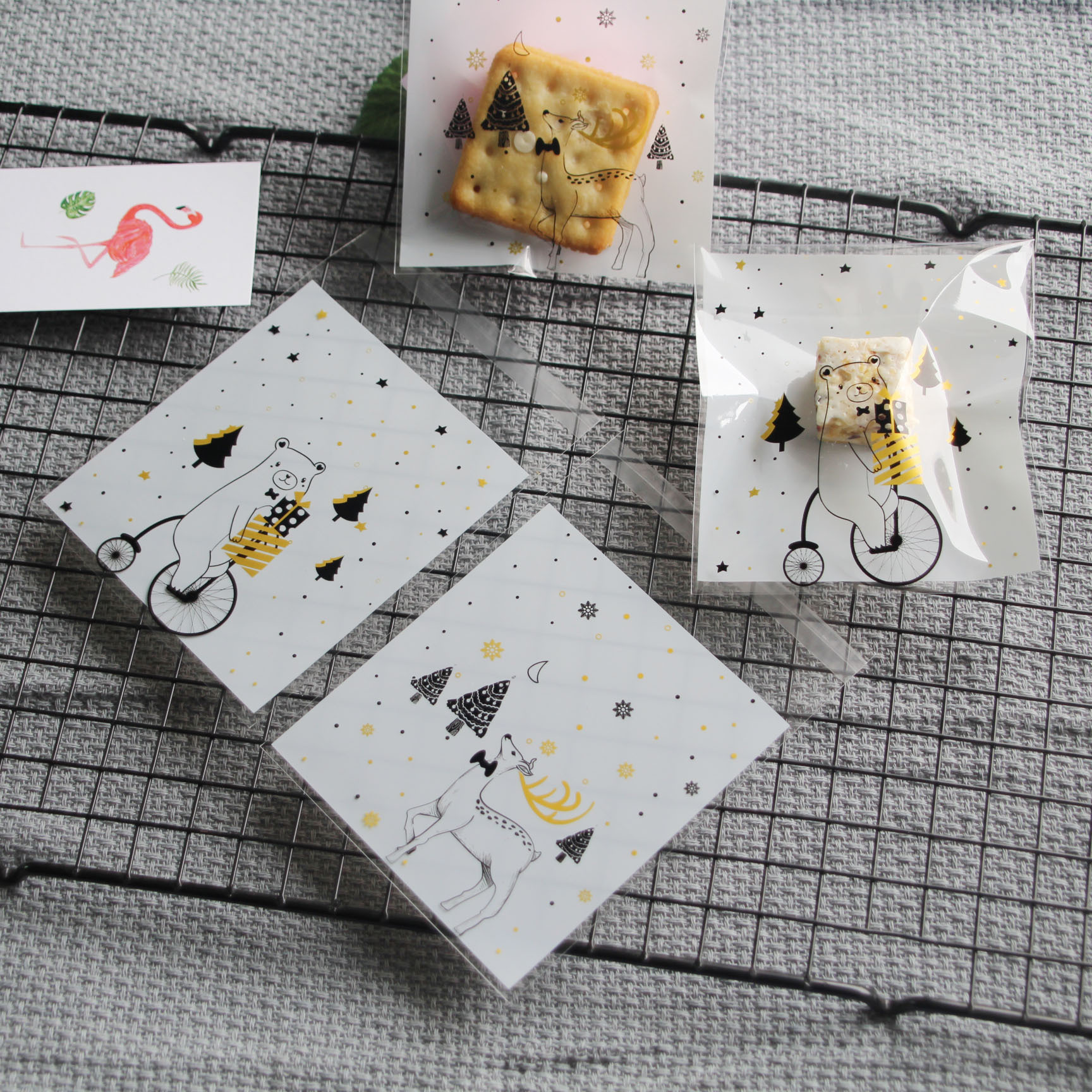 原创新款圣诞节小鹿小熊曲奇饼干包装袋雪花酥牛轧糖饼干包装袋子