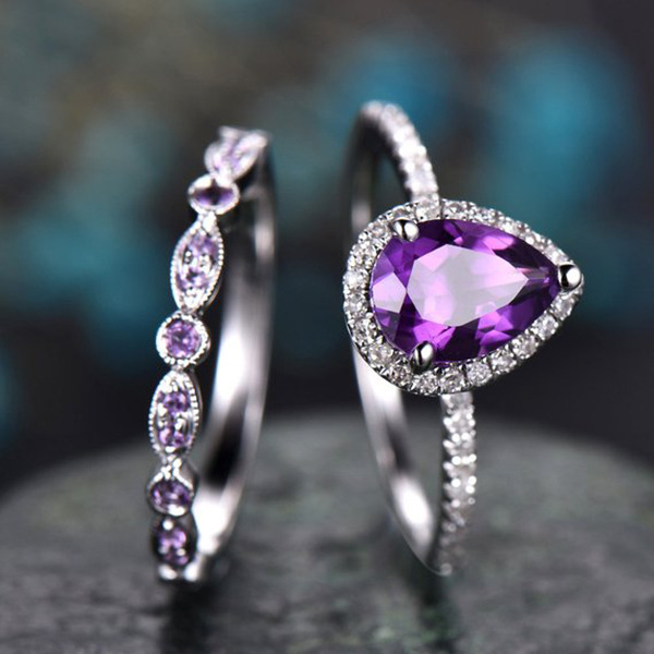 Factory direct wish best selling new couples purple diamond ladies ring Europe and the United States full diamond engagement ring wholesale
