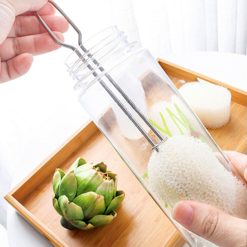 Long handle Cup cleaning brush stainless steel handle Sponge Cup brush vessel stain decontamination Cup brush replaceable brush head