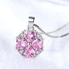 Korean-style fashionable temperament zirconia lucky heart-shaped pink diamond zirconia necklace pendant for women, silver-plated necklace accessory, pendant