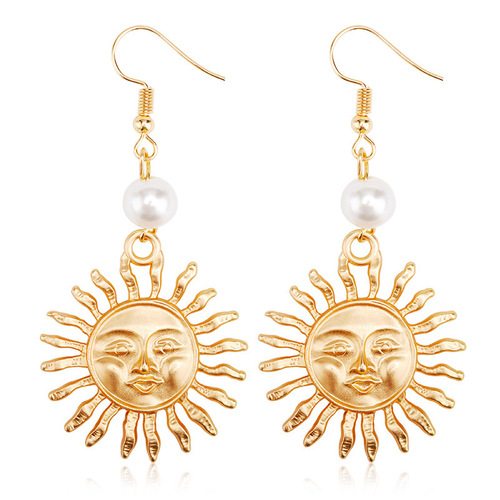 European and American foreign trade personalized creative pearl sunflower smile earrings, alloy electroplated girls and children's back-to-school accessories