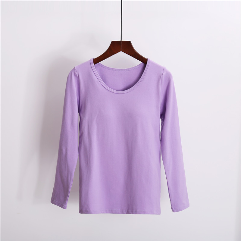 Autumn and Winter Pure Cotton Long-sleeved T-shirt with Chest Pad BRA-T Cup Integrated Yoga Sports Underwear No Bra Base Pajamas