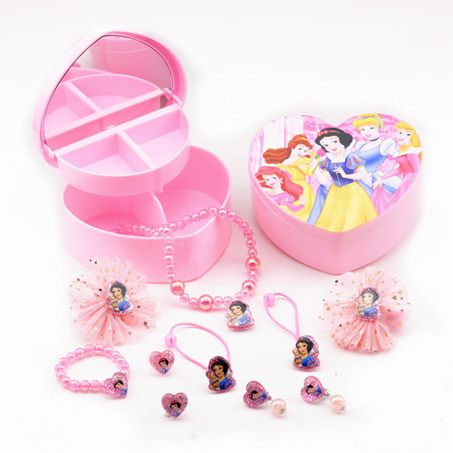 Girl Jewelry Set Elsa Princess Necklace Ring Girls Accessories Gift Box Children Necklace Hair Accessories Jewelry
