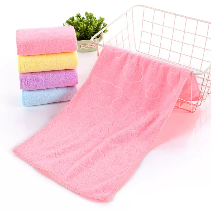 毛巾比棉吸水压花熊方巾童巾毛巾浴巾一件代发洗脸面巾小毛巾