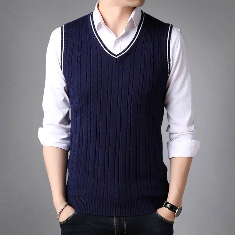 2025 Autumn New Youth V Neck Men's Casual Sleeveless Pullover Twist Sweater Warm Vest Knitted Top 2025 Autumn New Youth V Neck Men's Casual Sleeveless Pullover Twist Sweater Warm Vest Knitted Top