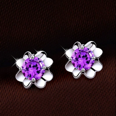 Jed009 plum blossom purple diamond [sterling silver needle]