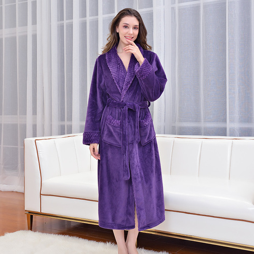 Cross-border autumn and winter thickened bathrobe flannel nightgown long men's nightgown plus velvet hotel pajamas couple nightgown