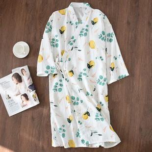 Japanese Kimono Nightgown Home Clothes Pajamas Robe Cotton Gauze Lace-Up Home Clothes Cotton Sweatshirt Kimono Robe