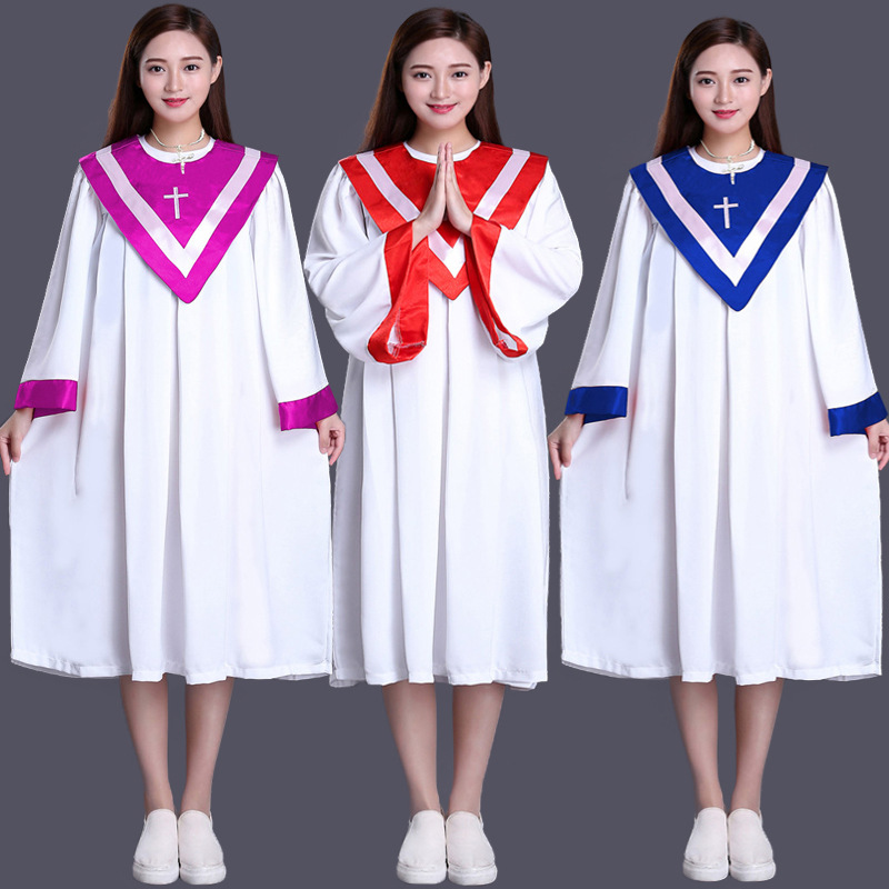 新款成人合唱服团体演出服诗歌朗诵表演服诗班圣服宽松版版圣衣