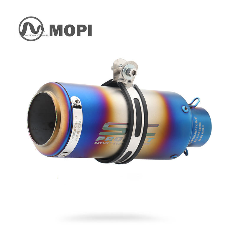 Yamaha – Motorcycle Modified Sportbike Exhaust pipe - sc-round-mouth-half-blue-with-iron-strip-51mm-laser