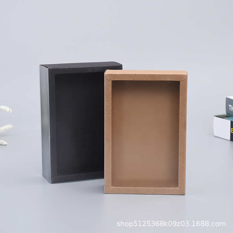 厂家现货牛皮纸礼品包装盒黑卡抽屉礼盒puc牛皮纸盒可定制logo