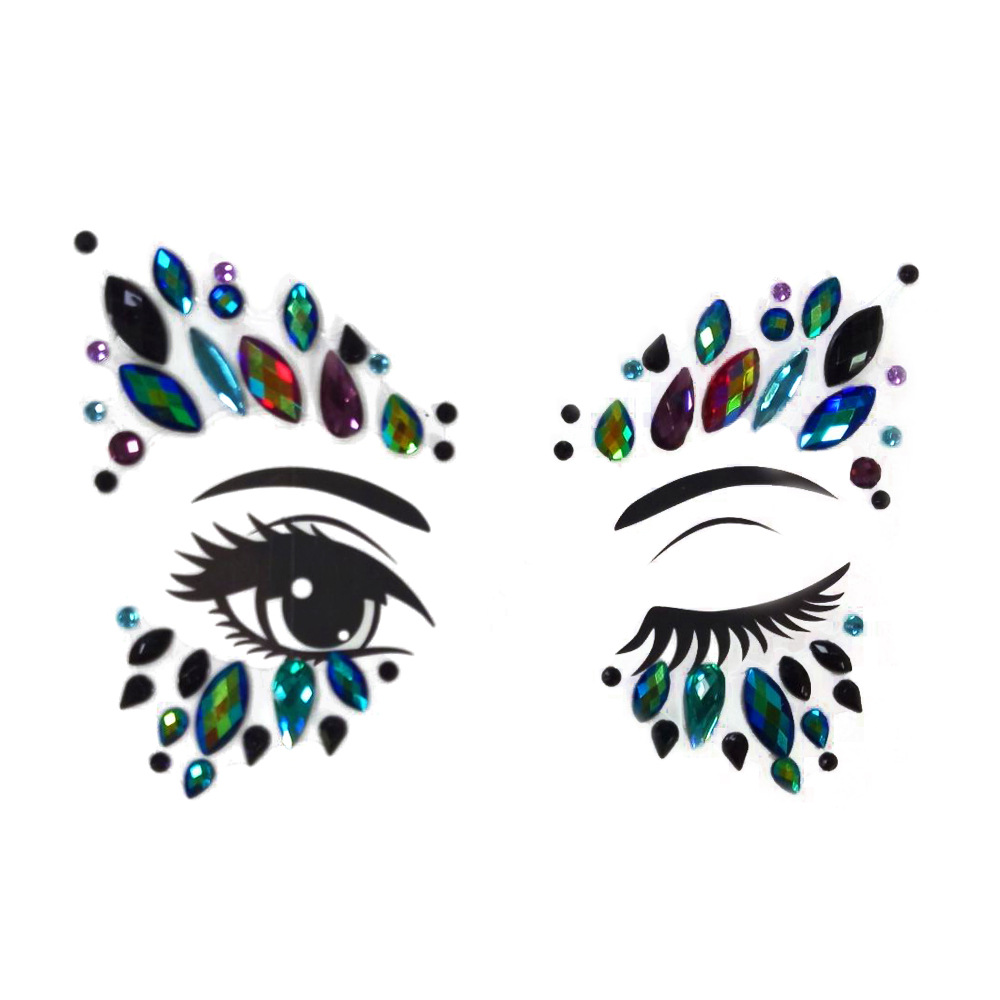 万圣节贴纸新款猫眼钻贴亚克力树脂纹身贴爆款派对脸饰彩妆纹