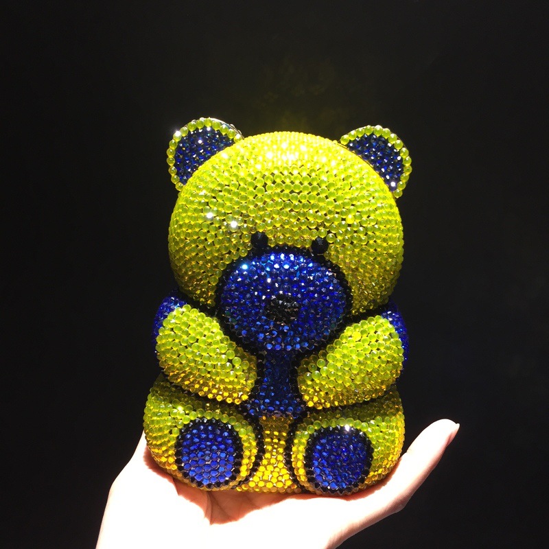 BL105 Bears bolsa de diamante de dibujos animados cristal lleno de diamantes bolsas de cena bolsas de diamantes hechas a mano bolsas de mano de mujer bolsa amarilla
