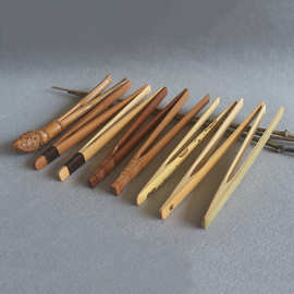 竹制茶杯夹茶具茶道配件弯夹直夹带绳六君子茶夹长款竹根茶夹批发