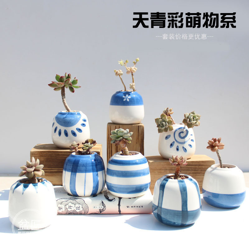 [Flower. Addiction] Tianqing Color Hand-painted Fleshy Thumb Flower Pot Handmade New Japanese Style Cute Pot