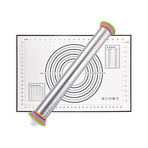 跨镜17寸不锈钢可调节厚度擀面杖刻度擀面棍面皮料揉面工具