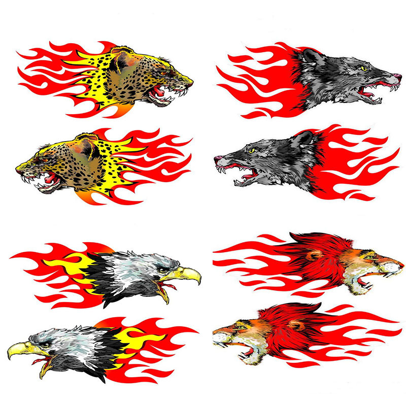 跨境反光贴纸狼豹子老鹰火焰贴纸汽车遮盖划痕车贴电动车摩托车贴