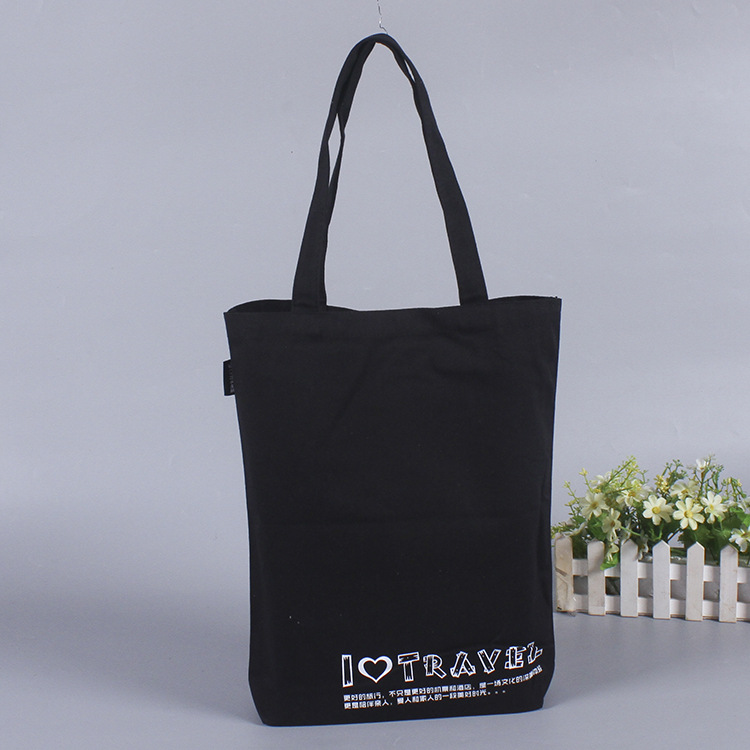 时尚棉布单肩背包袋 可加印LOGO黑色棉布帆布袋定做