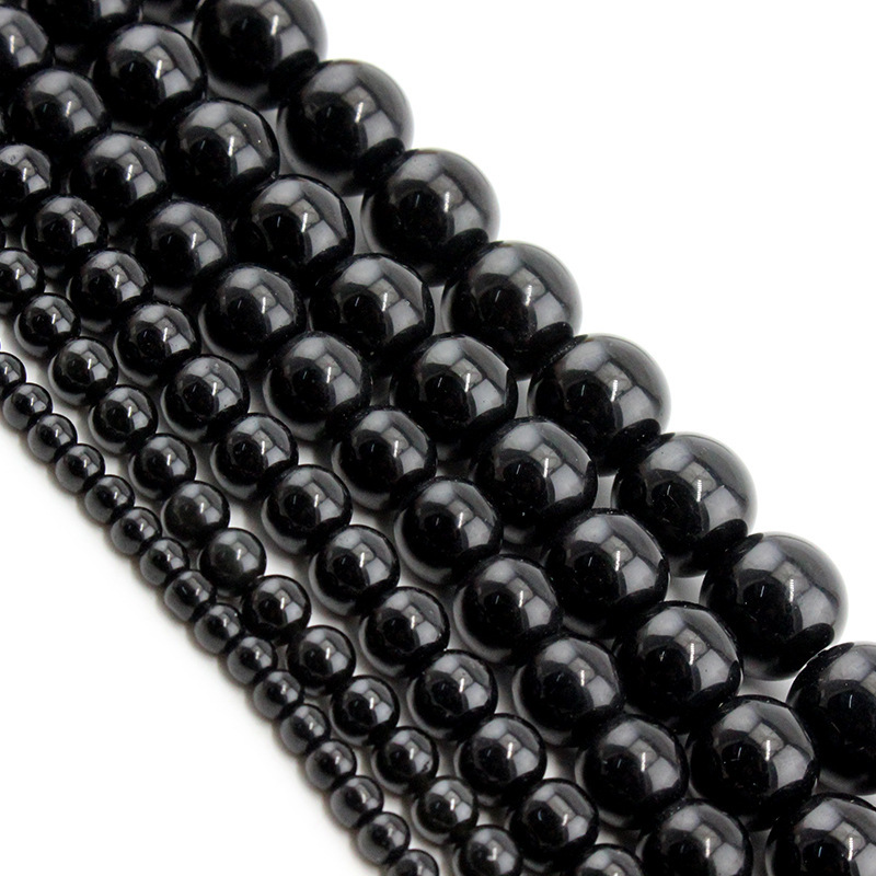 Factory direct solid color black imitation obsidian glass round beads natural color imitation black agate light beads do not fade loose beads