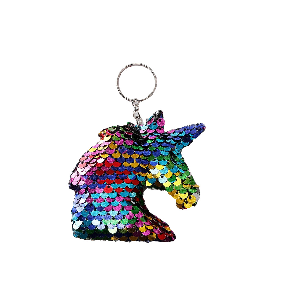 Transfronterizo reflexivo con lentejuelas unicornio llavero Flip colgante sirena bolsa adornos dinosaurio llavero joyería