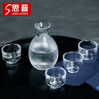 日式清酒壶套装玻璃黄酒温酒器烫酒壶家用一两白酒杯咖啡锤纹ins