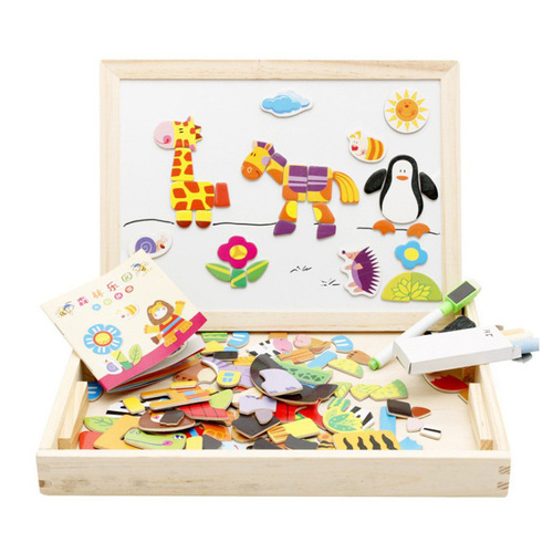 Wooden Beads Children's Toy Wooden Puzzle Jigsaw Animal Puzzle Double-Sided Magnetic Drawing Board Children's Educational Puzzle