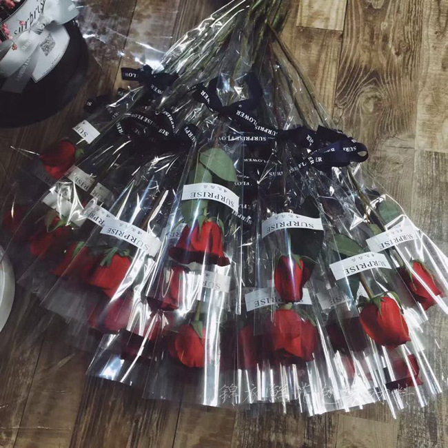 廠家批發透明簡約單支花包裝袋玫瑰三角袋包裝袋花店用品T型袋