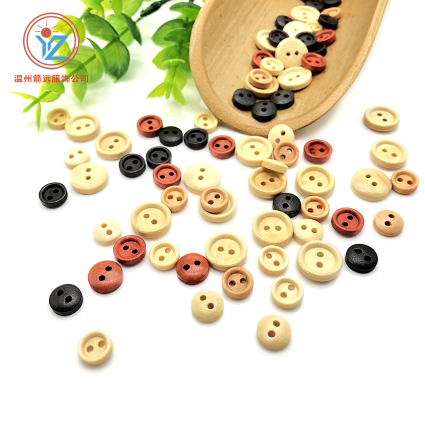 木质纽扣 木头扣二眼细边 咖啡色黑色本色木头扣毛衣大衣扣 儿童