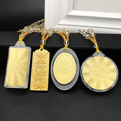 Oval pendant with engraved scriptures, including the Lotus Sutra on gold foil and the Heart Sutra, Namo Amituofo long pendant