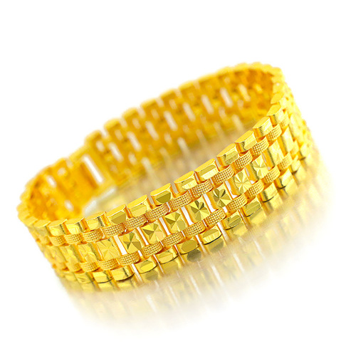European and American fashion imitation gold men's watch chain wholesale men's fashion pure copper plated real gold bracelet street stall supply