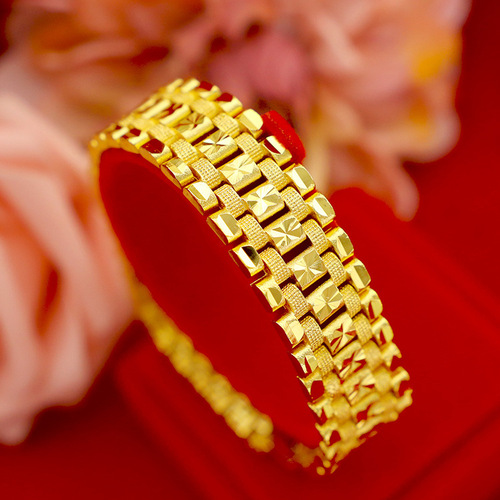 European and American fashion imitation gold men's watch chain wholesale men's fashion pure copper plated real gold bracelet street stall supply