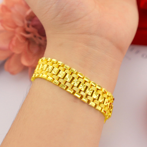 European and American fashion imitation gold men's watch chain wholesale men's fashion pure copper plated real gold bracelet street stall supply