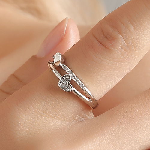 New Korean style creative hand ornaments heart-to-heart living mouth ring temperament women's heart-shaped opening adjustable ring wholesale