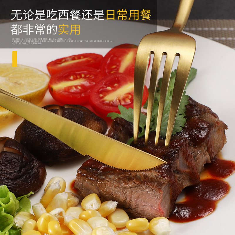 304 de acero inoxidable vajilla portuguesa cuchillo, tenedor y cuchara de cuatro piezas chapada en oro cuchara Nordic comida occidental traje de filete de oro negro