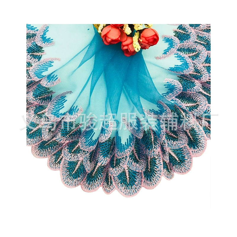 JunChao Lace: Golden Wire Mesh Peacock Feather Embroidered Lace Trim for Textiles, Crafts, and Dolls