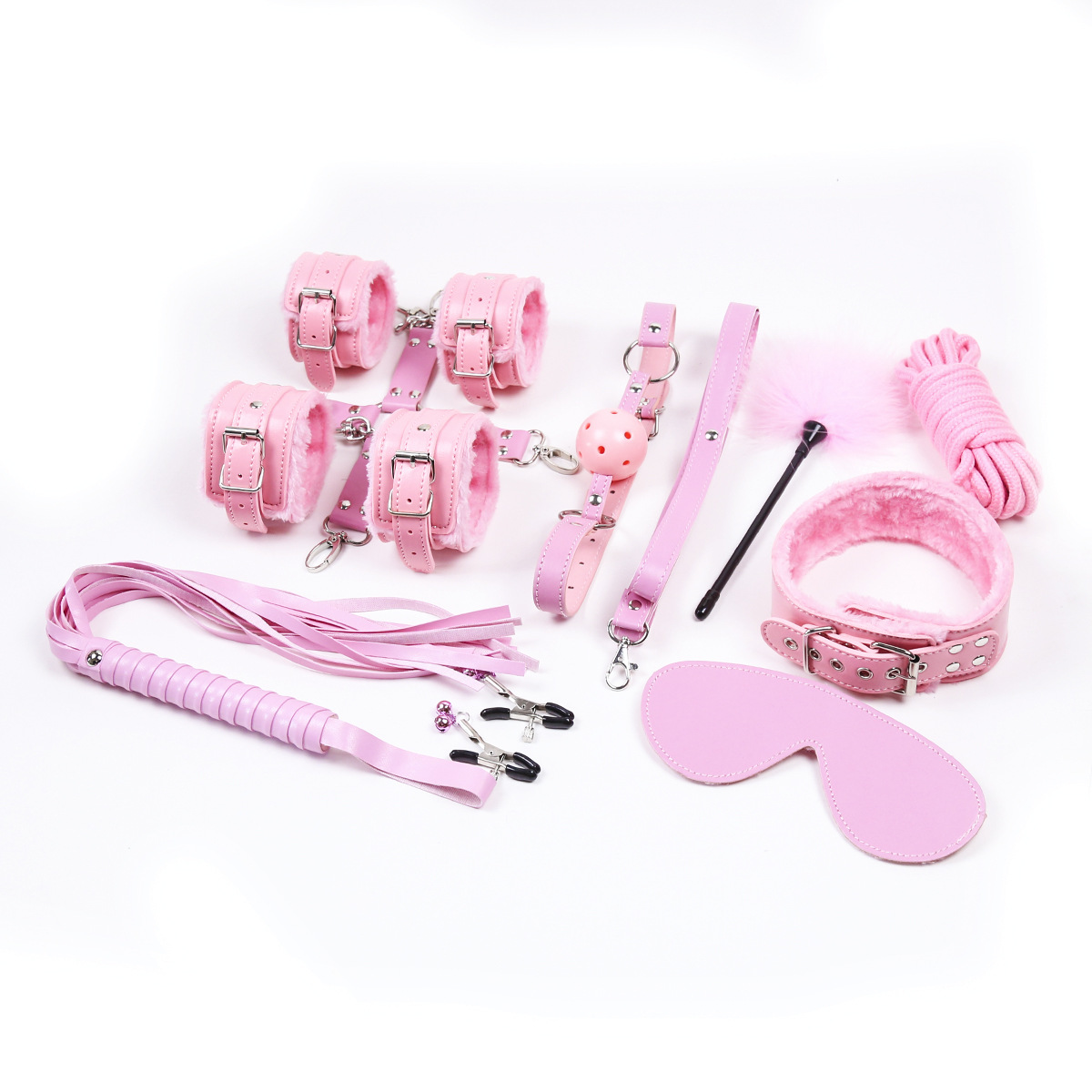 Tienda de la fábrica al por mayor juguetes sexuales pluma de cuero boca enchufe Cruz cuerda de algodón clip de pecho máscara esposas tobillo manguito pluma image 2