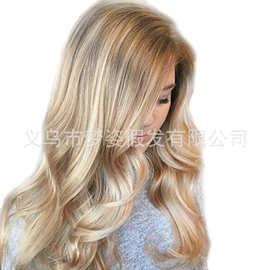 2020亚马逊假发 欧美中分时尚女士 wish中长卷头发头套human hair