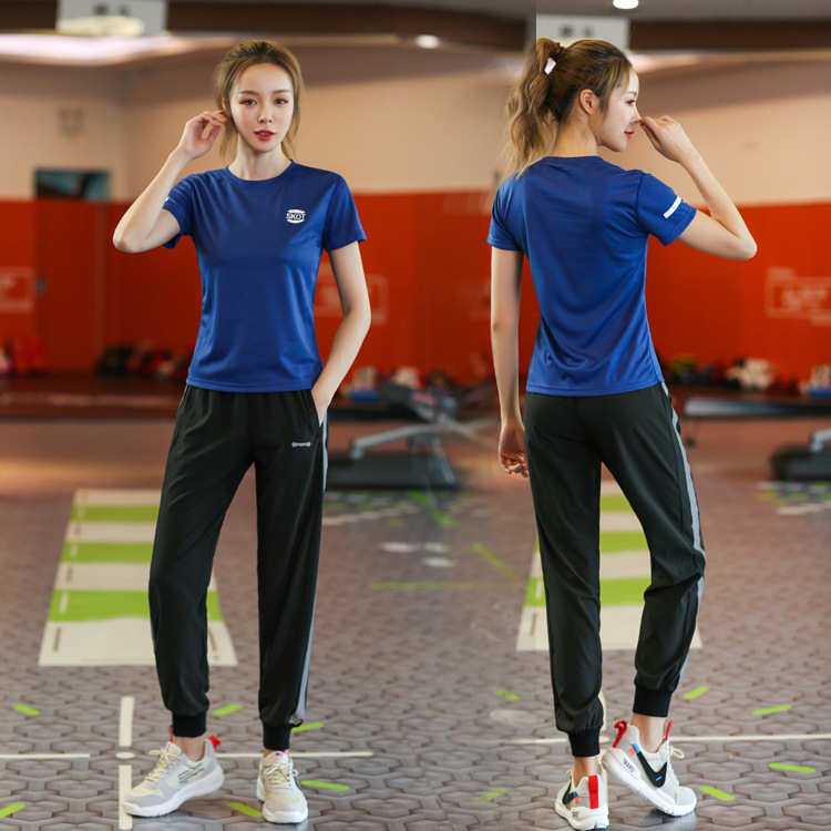 Yoga Sports Suit Women's Short-sleeved Two-piece Internet Popular Spring and Summer Quick-drying Running Casual Breathable Fitness Suit for Beginners