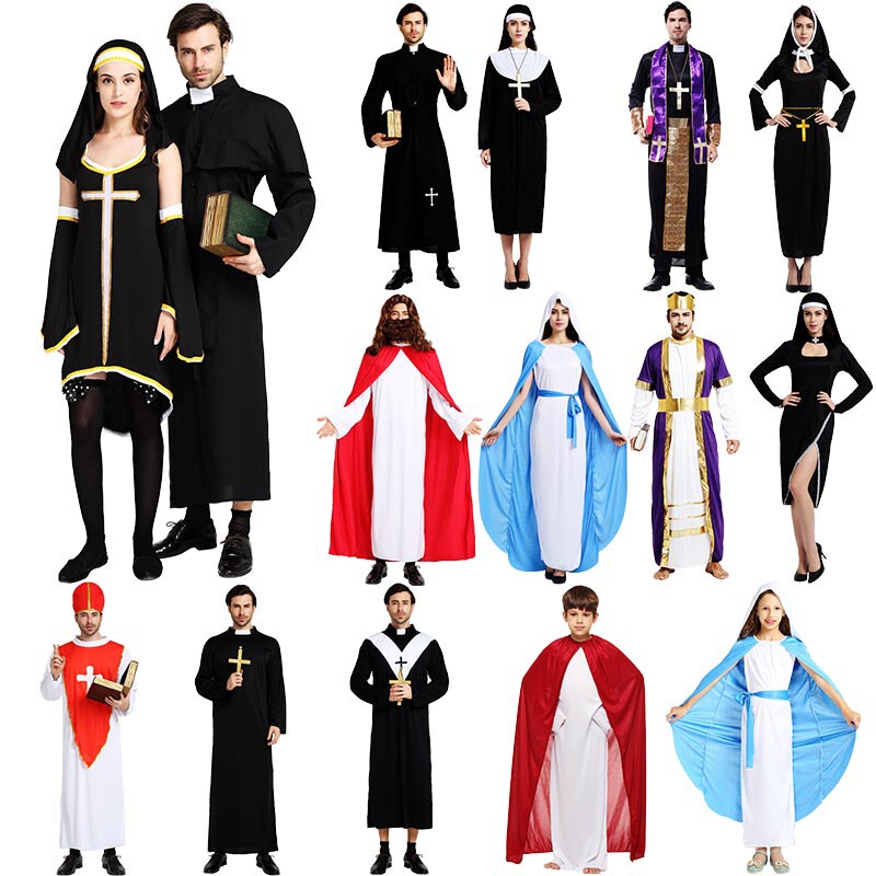 Halloween Costumes Male Missionary Priest Costume Mary Priest Nun Costume Cross