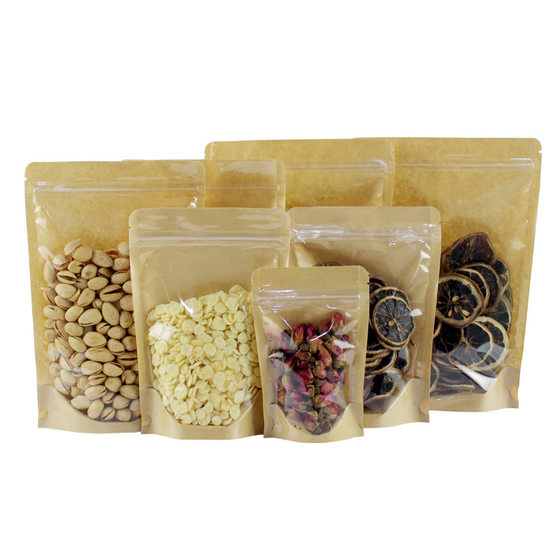 Transparent Kraft Paper Bag Yin and Yang Self-sealing Bag Self-supporting Food Packaging Plastic Bag Spot Printing Nut Tea Bag
