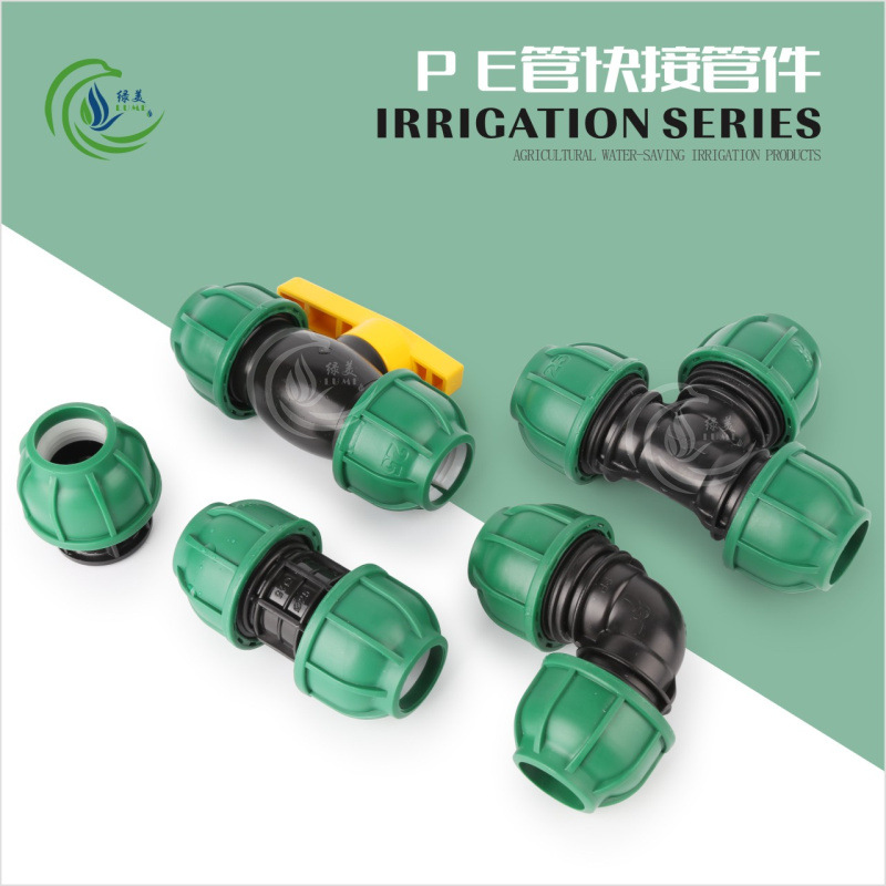 PE conector rápido sin fusión en caliente tubería de agua conexión rápida codo directo tee accesorios de tubería de agua de riego agrícola conexión rápida tapa verde