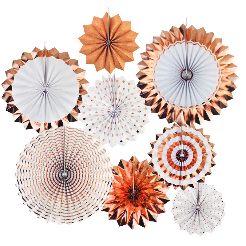 创意纸扇欧美创意吊饰婚庆布置婚礼生日派对装饰拉花玫瑰金纸扇花