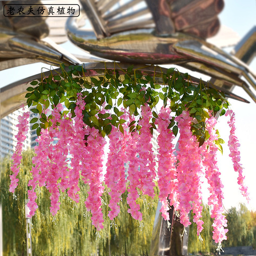 Simulated Wisteria Flower Ceiling Fake Flower Vine Indoor Wedding Decoration Plastic Bead Jasmine Hanging Vine Plant