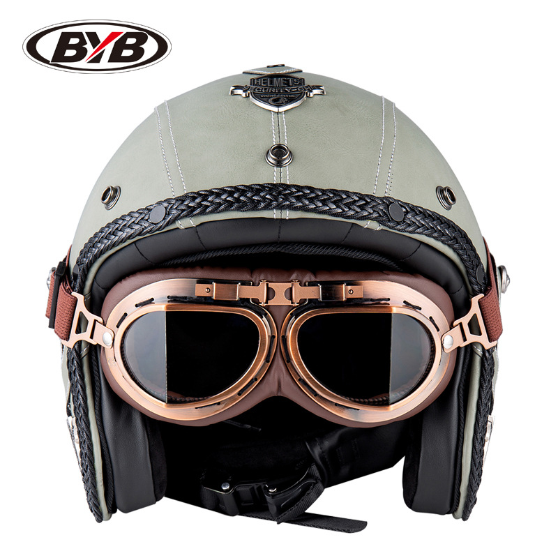 El Comercio exterior exclusivo para BYB Cuatro Estaciones retro casco de la motocicleta casco hecho a mano 3/4 casco