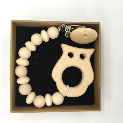 Cartoon beech animal pacifier chain, baby anti-falling chain, wooden molar anti-falling pacifier chain, pacifier chain